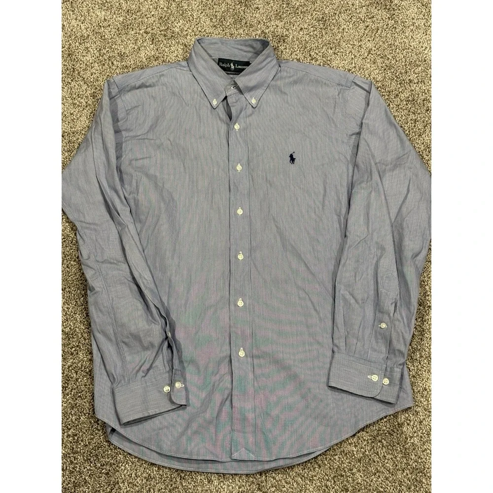 Ralph Lauren Size 16 34/35 Men's Long Sleeve Button Down Shirt Striped Blue